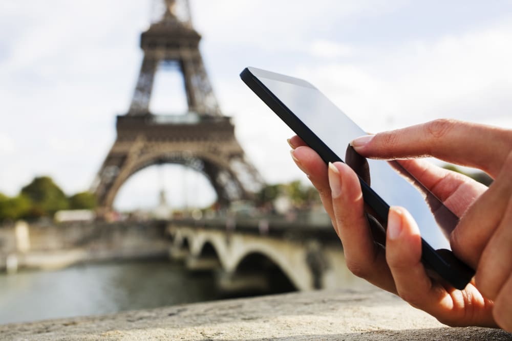phone by Eiffel Tower