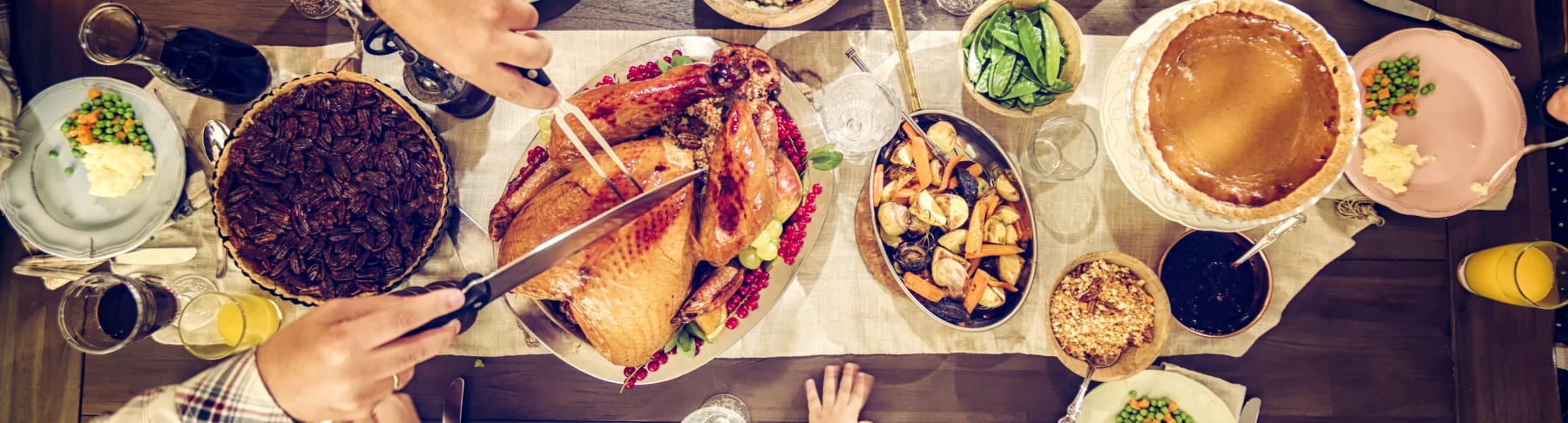 Thanksgiving table is shown from above.