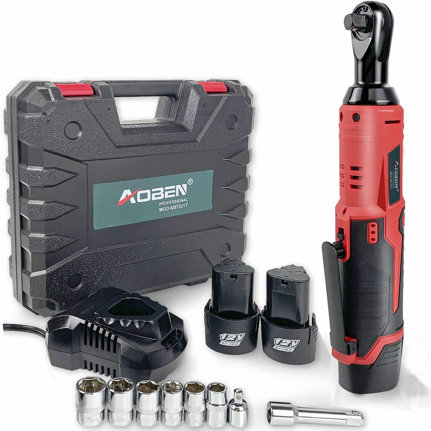 Aoben 3/8" 12V Cordless Electric Ratchet Wrench Set