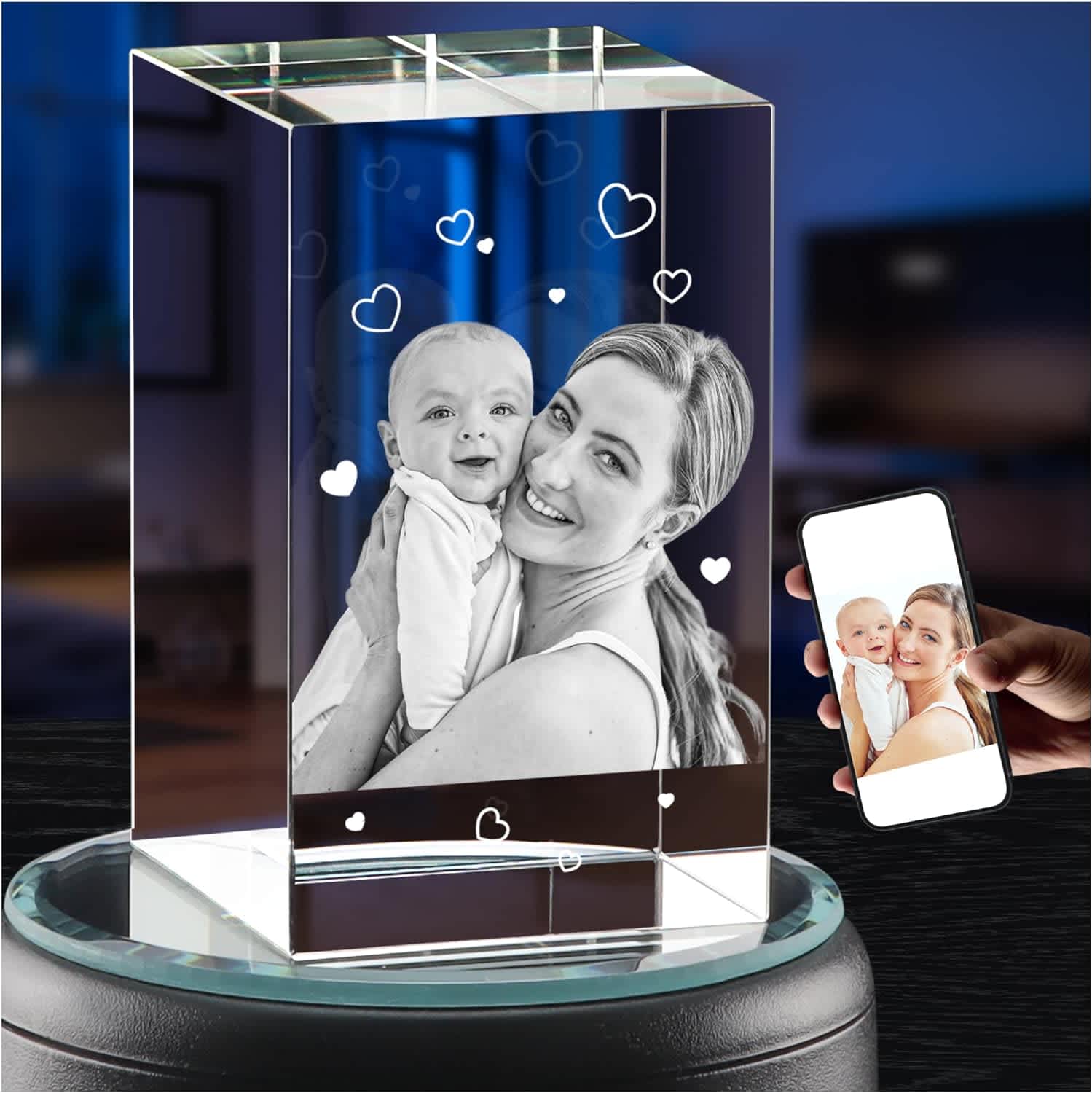 3D Laser-Etched Crystal Frame