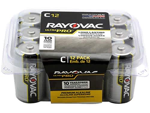 Rayovac Batteries ALC-12PPJ UltraPro Industrial Alkaline Battery, C Size, Standard, Black (Pack of