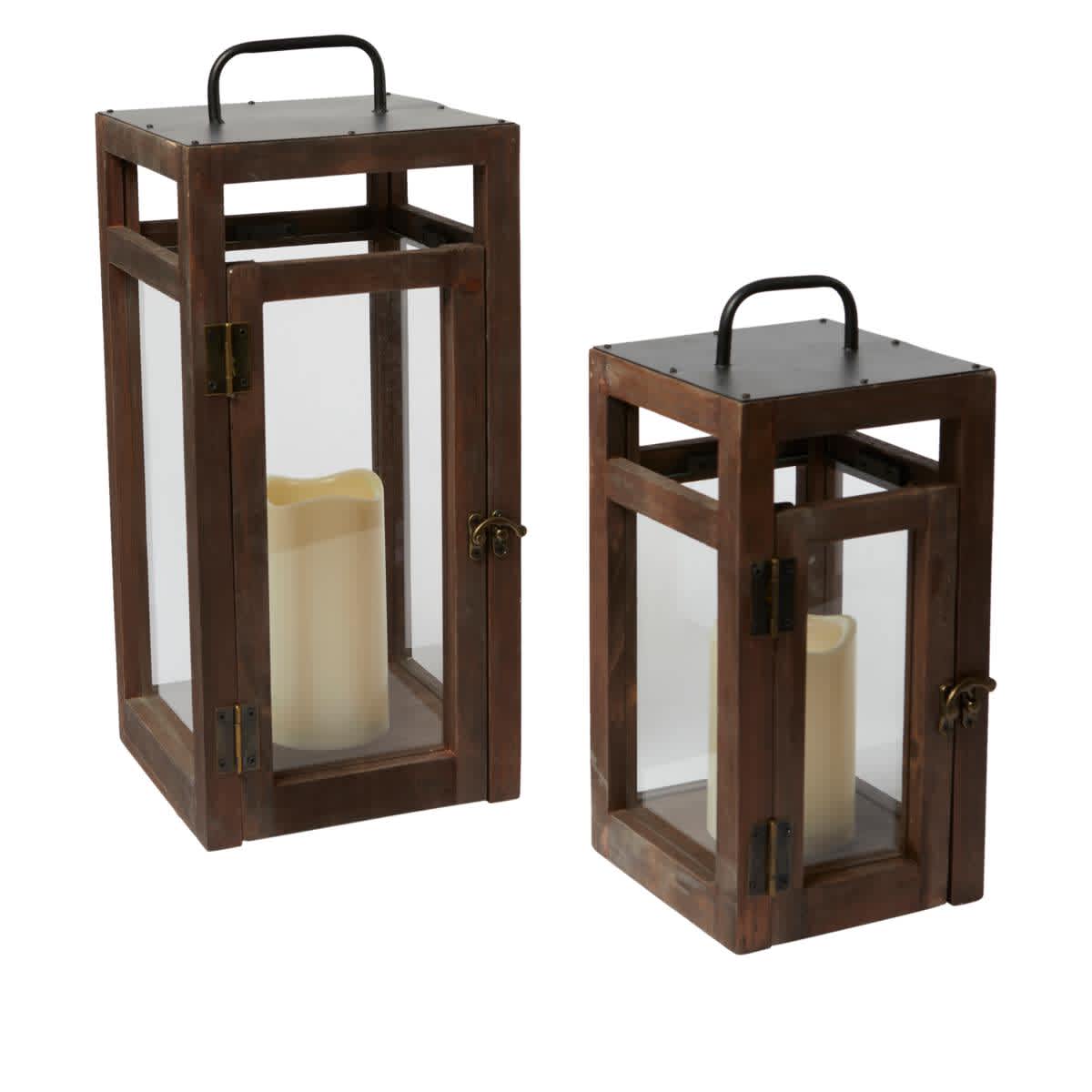 South Street Loft 18" & 13" Wooden LED Lantern Set w/ Remote