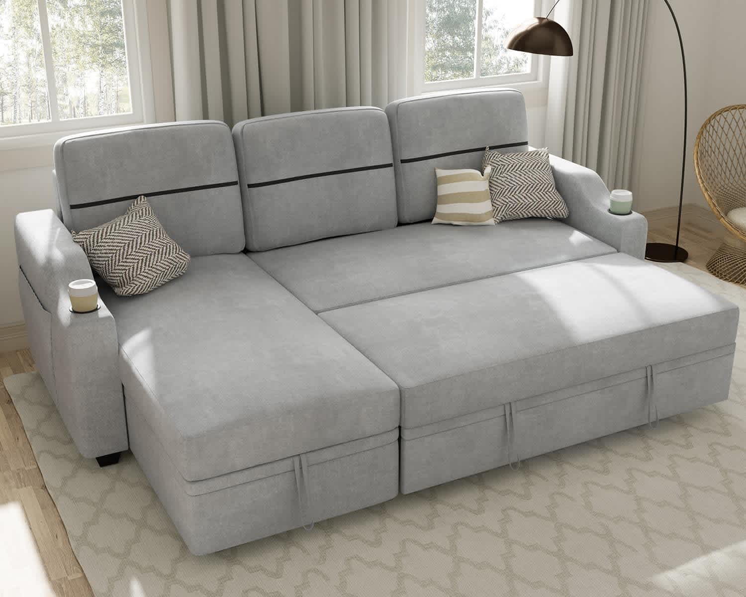Ucloveria Reversible Sectional Sleeper Sofa with Storage