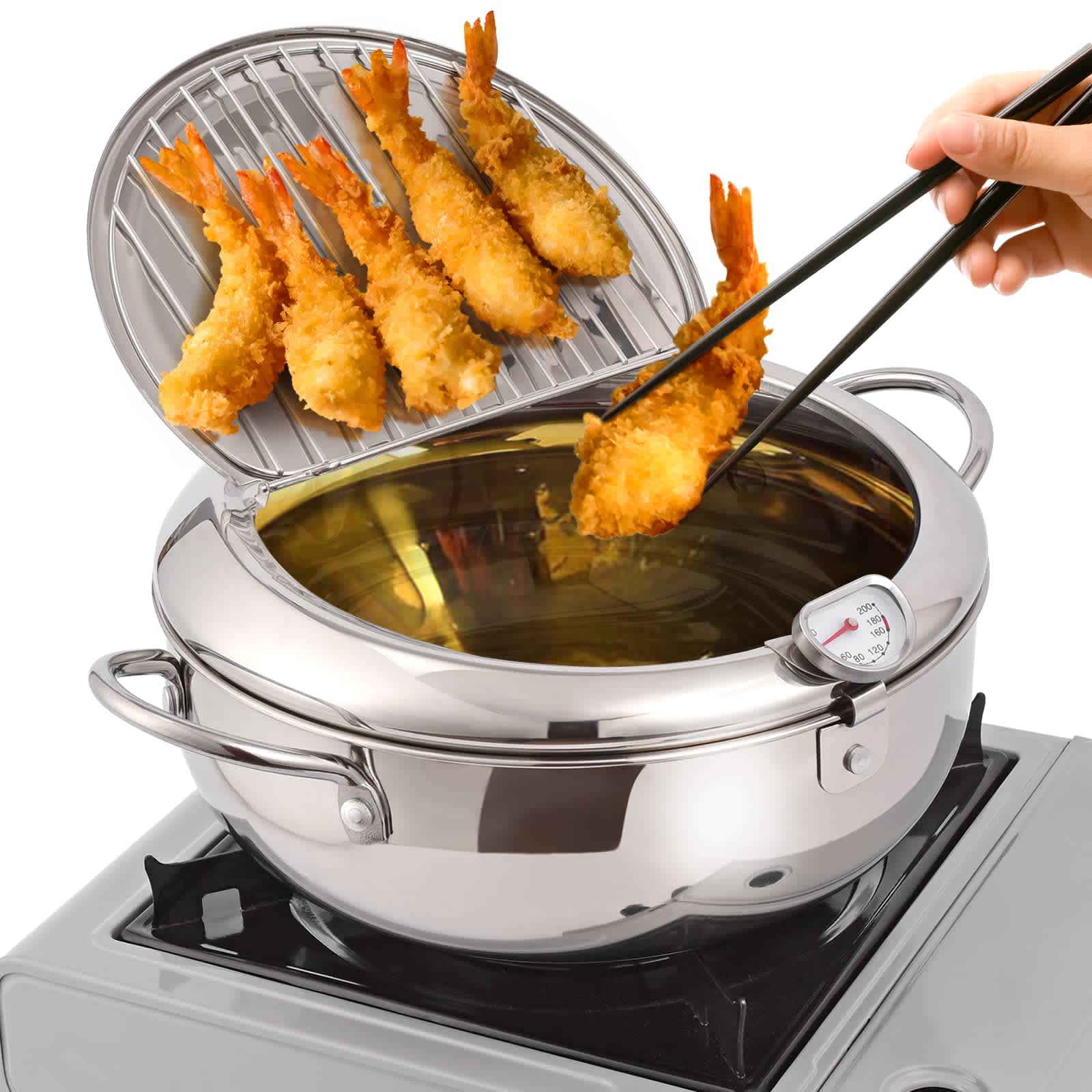 Oxydrily Japanese Tempura Fryer with Thermometer