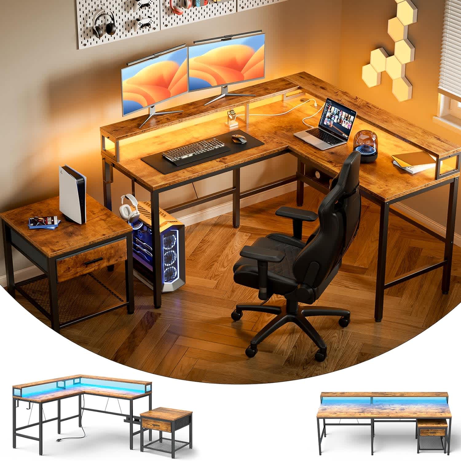 Marsail L Shaped Gaming Desk with Monitor Riser