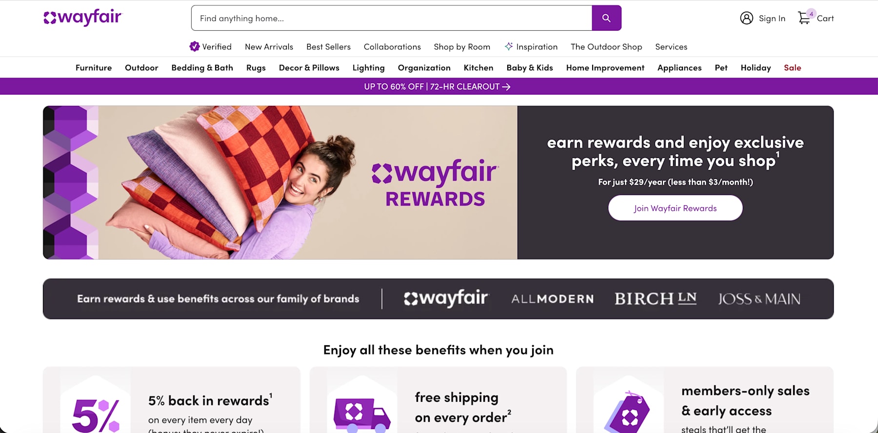 Wayfair Rewards and free shipping