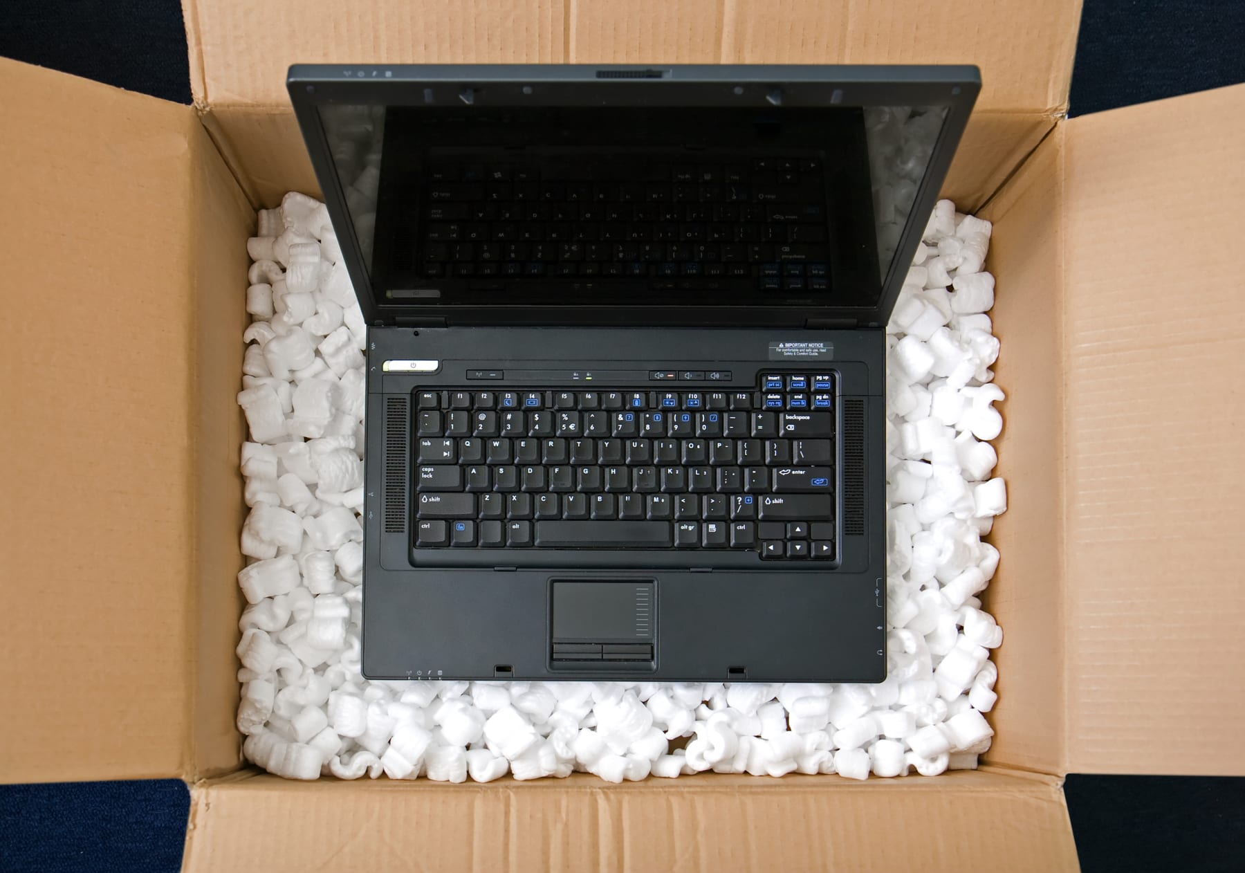 laptop in box for shipping