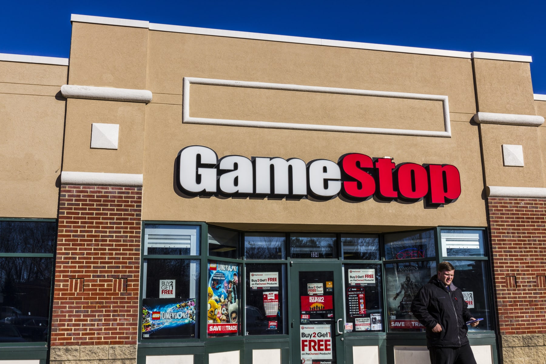 A GameStop entrance in the daytime