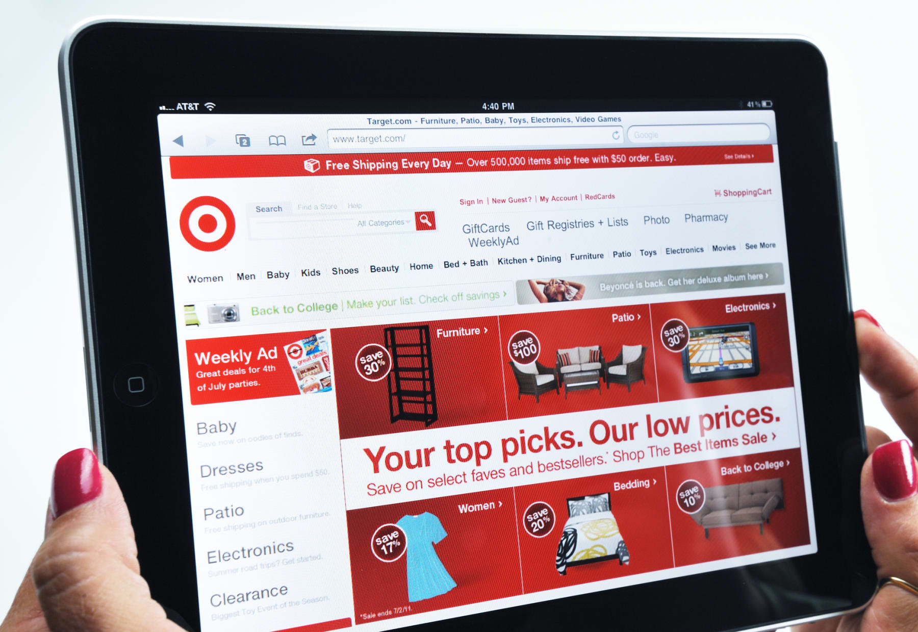 Target website shown on tablet