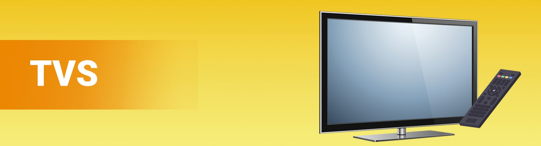 An HDTV and remote on a yellow background, with TVs text on the left side.