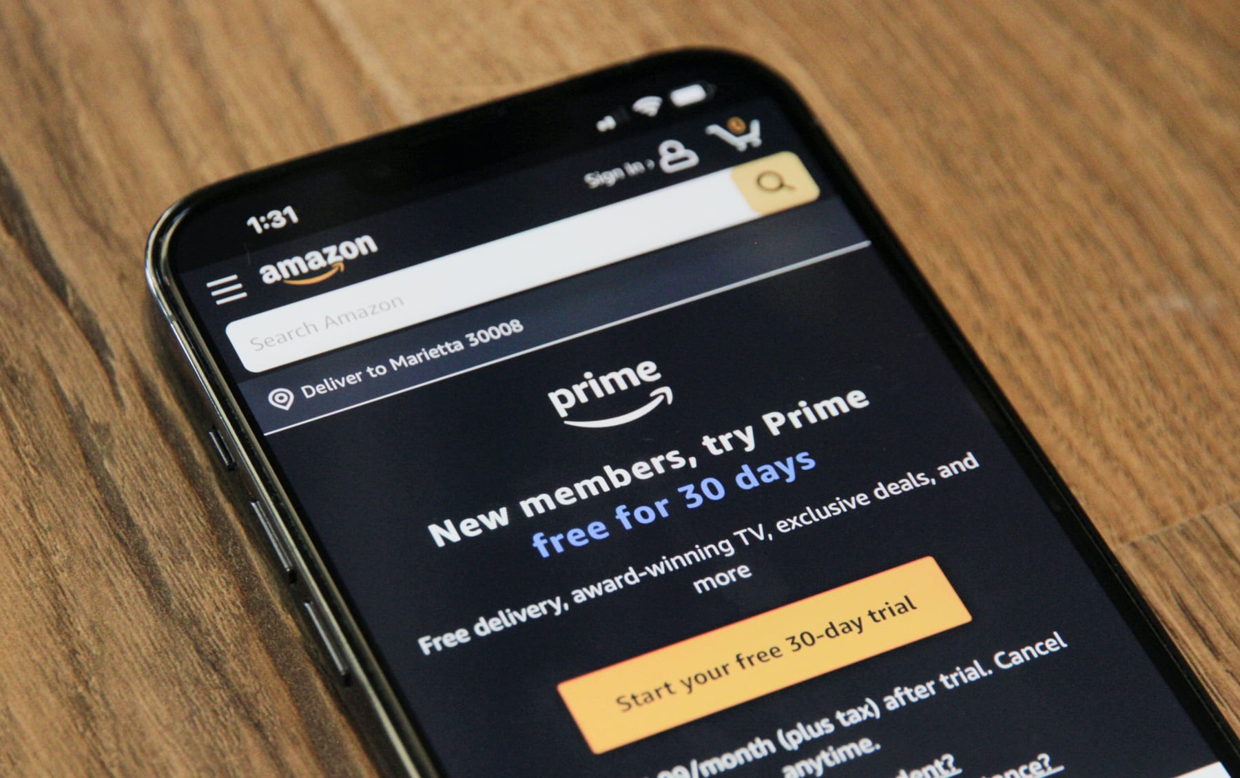 Mobile phone offer to sign up for Amazon Prime