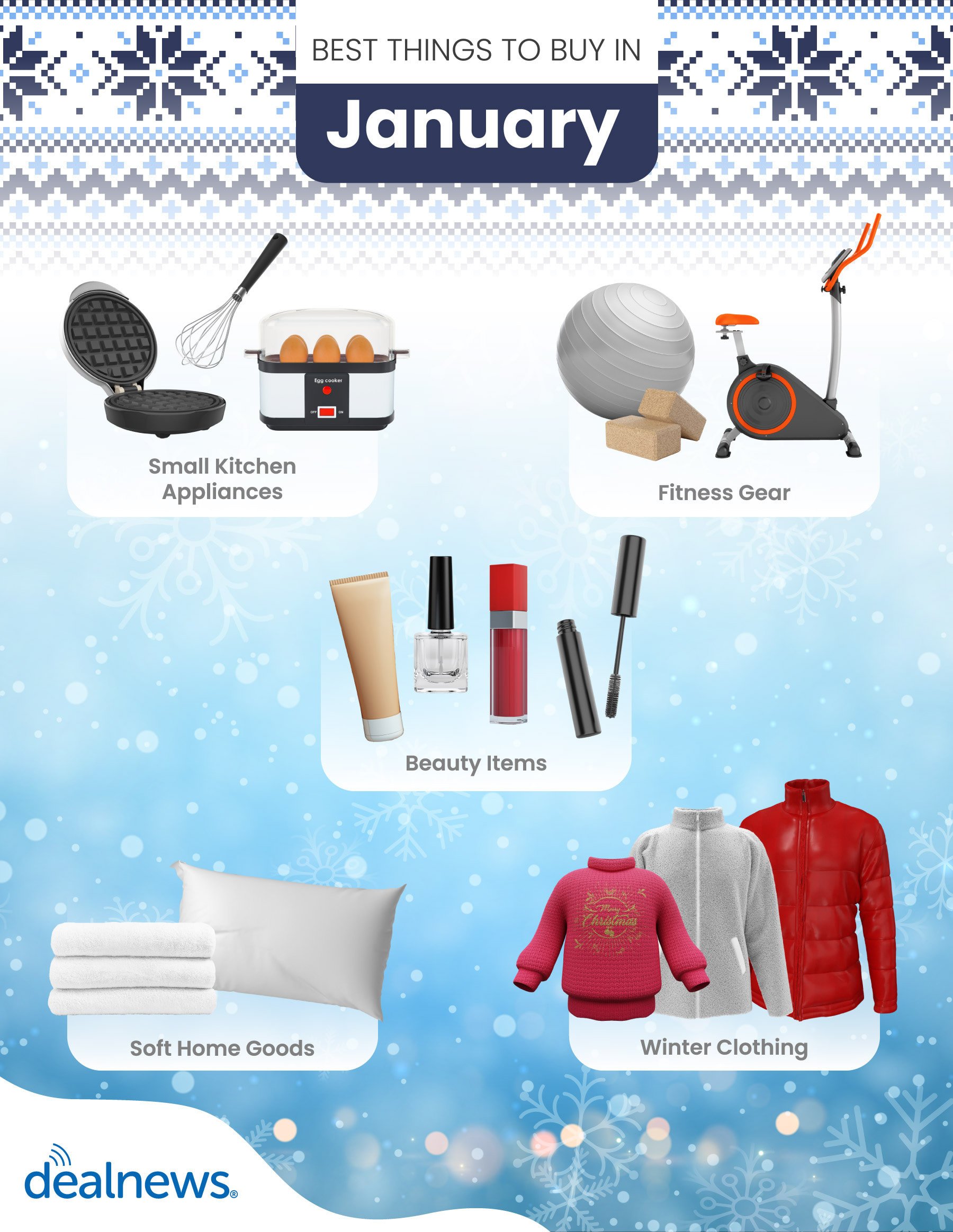 Five of the best things to buy in January depicted in an infographic.