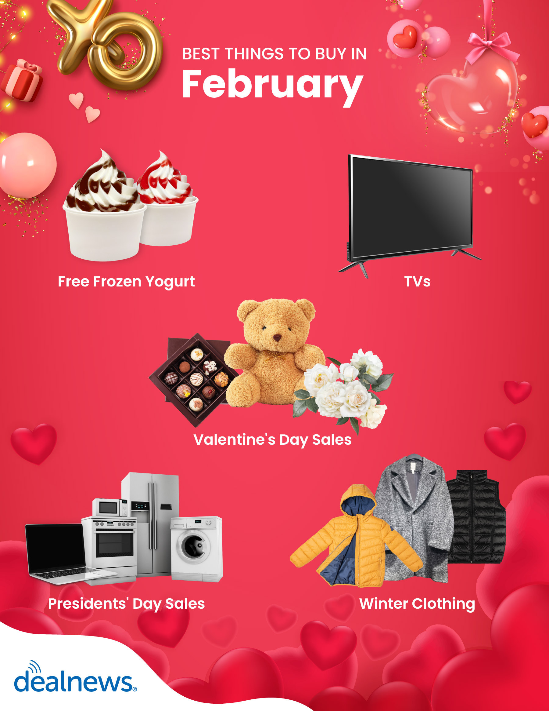 Five of the best things to buy in February depicted in an infographic.