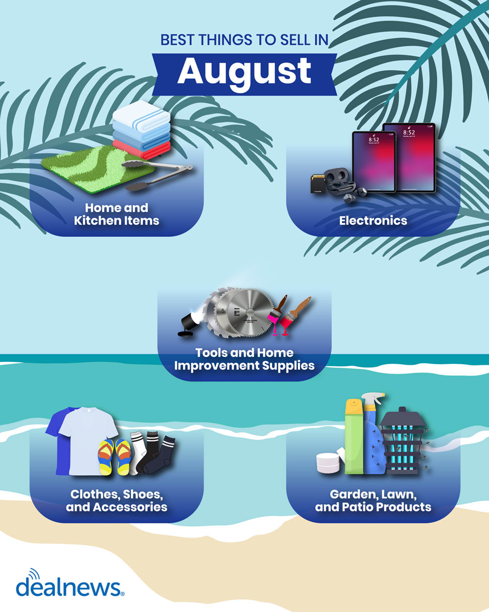 Five of the best things to sell in August shown in infographic.