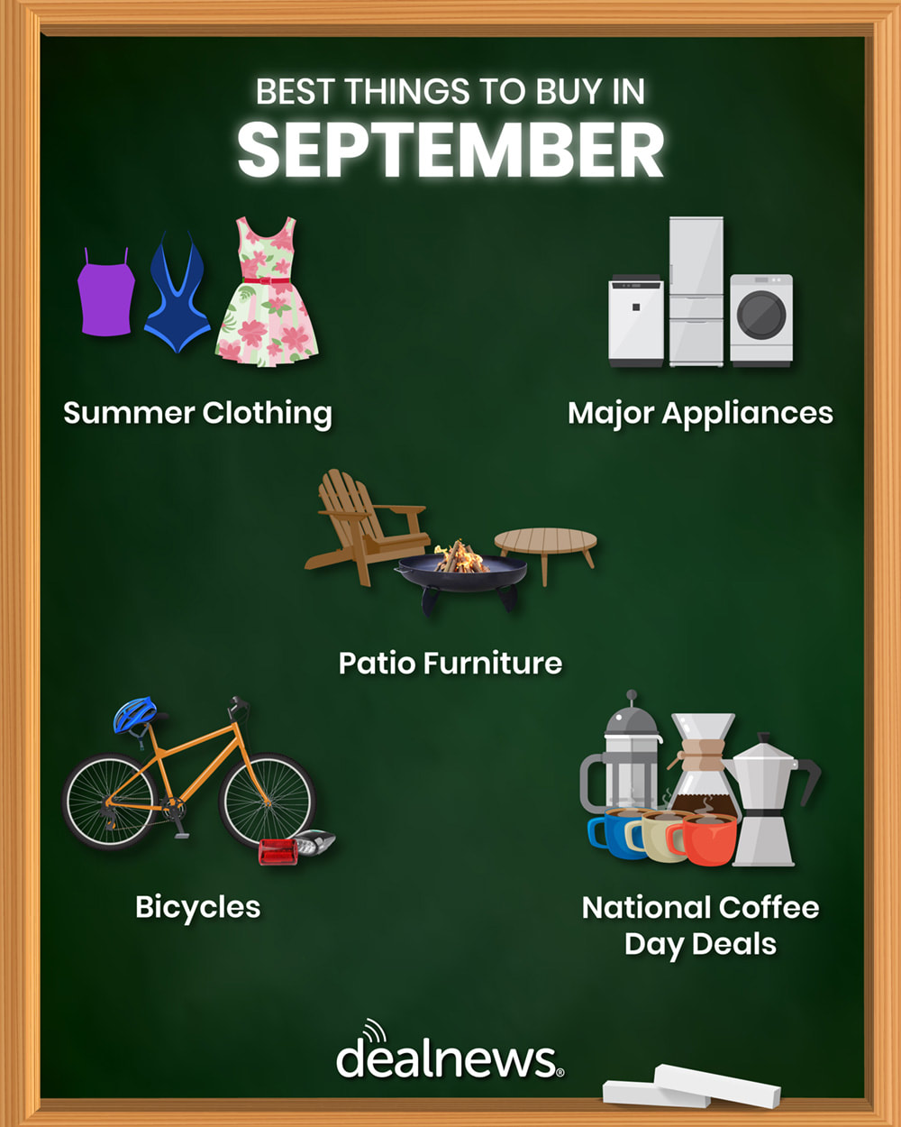 Five of the best things to buy in September are shown in an infographic.