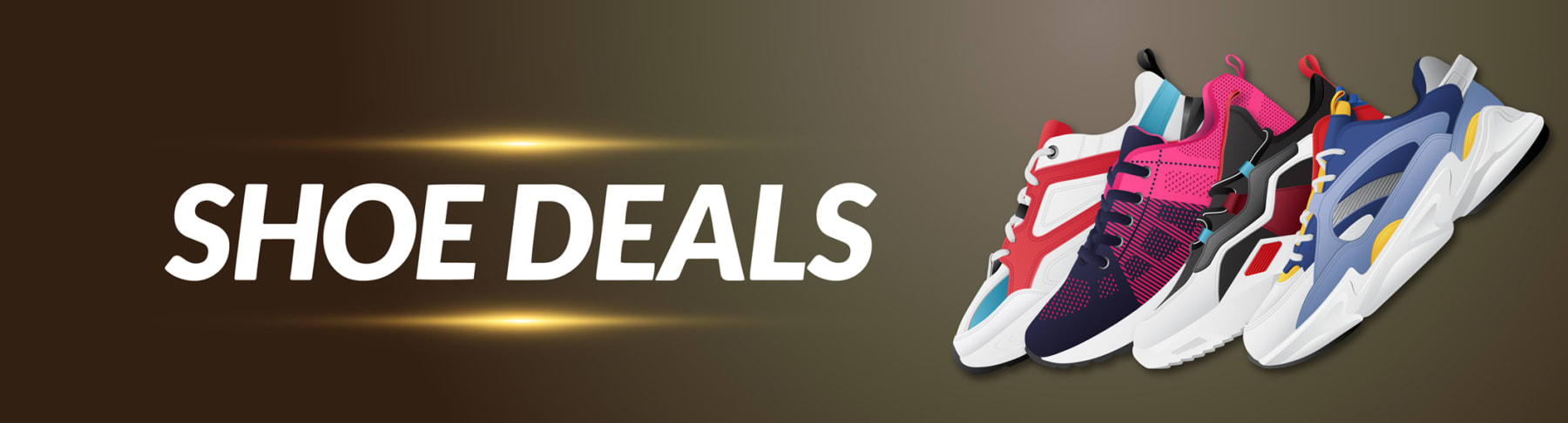 Athletic shoes sit next to text that reads Shoe Deals.