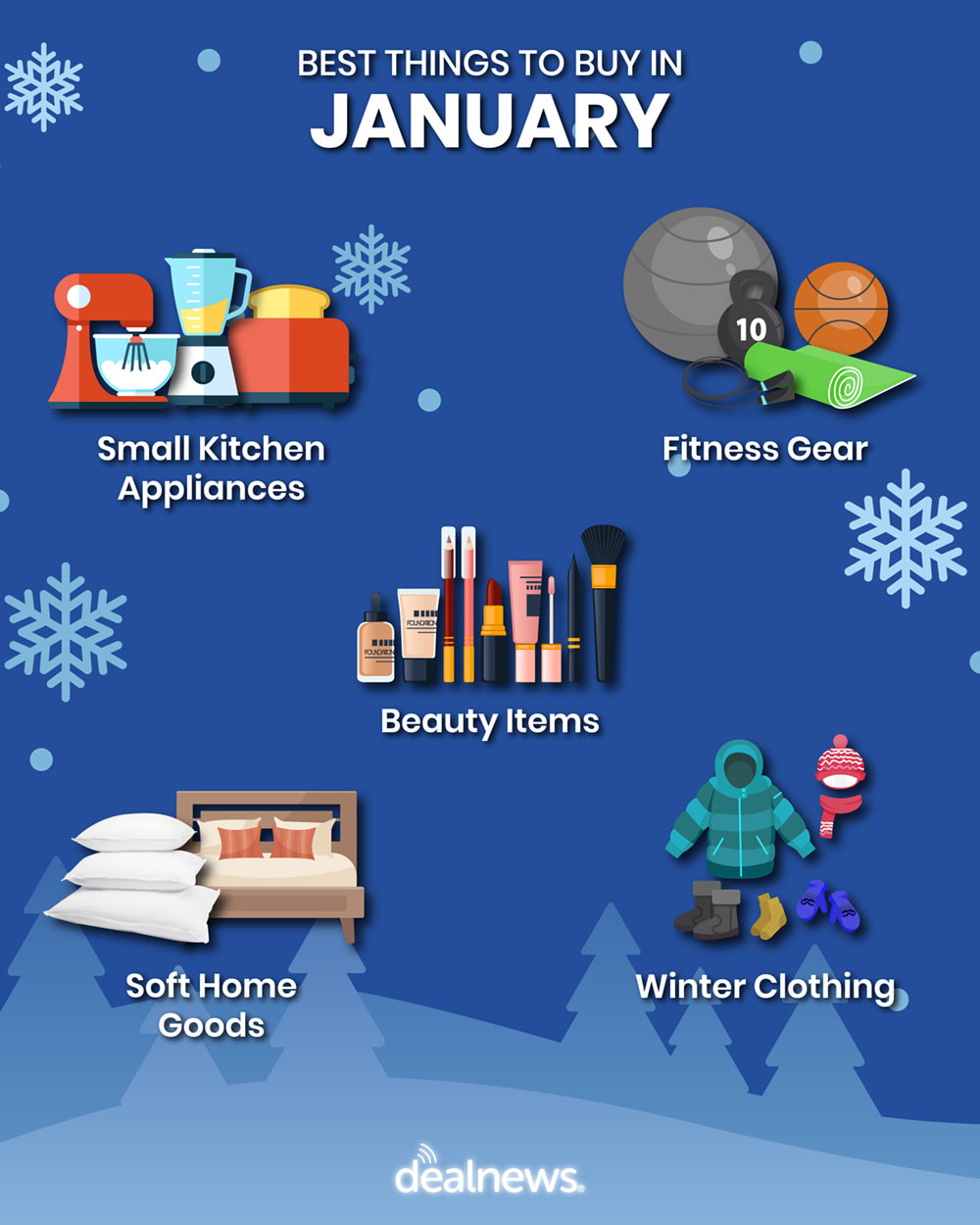Five of the best things to buy in January shown in infographic.