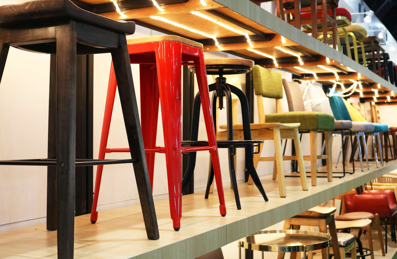 A selection of chairs in a furniture store.