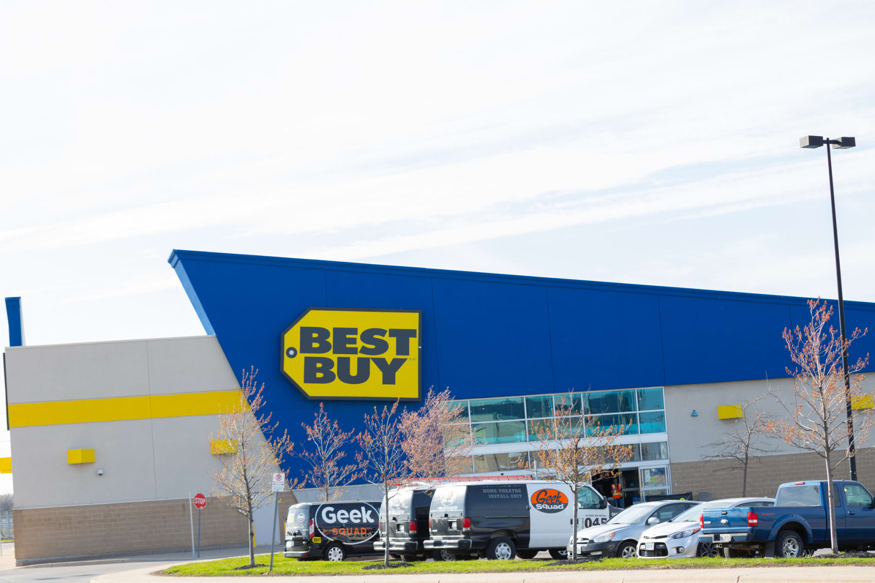 A Best Buy store and car park.