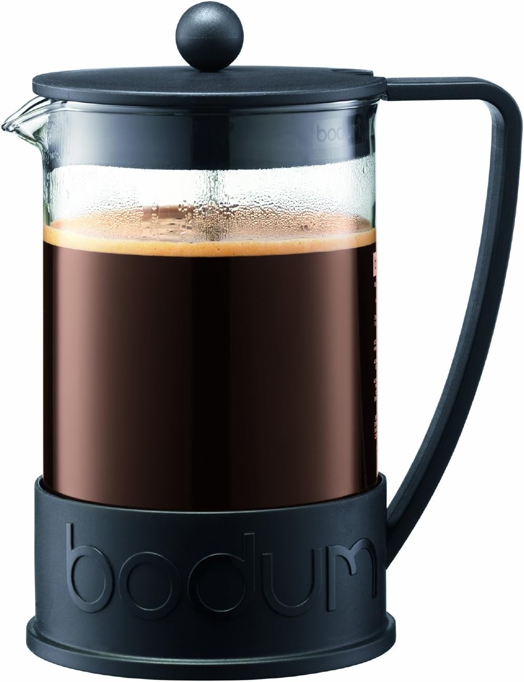 A French press coffee maker.