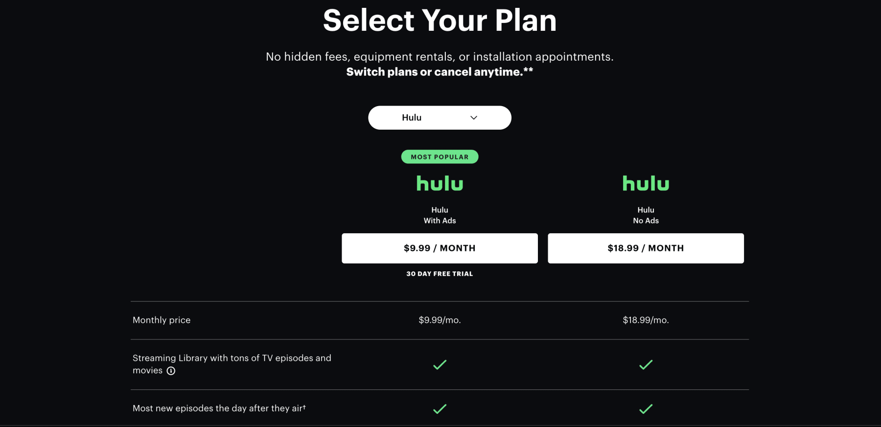 Hulu free trial plans