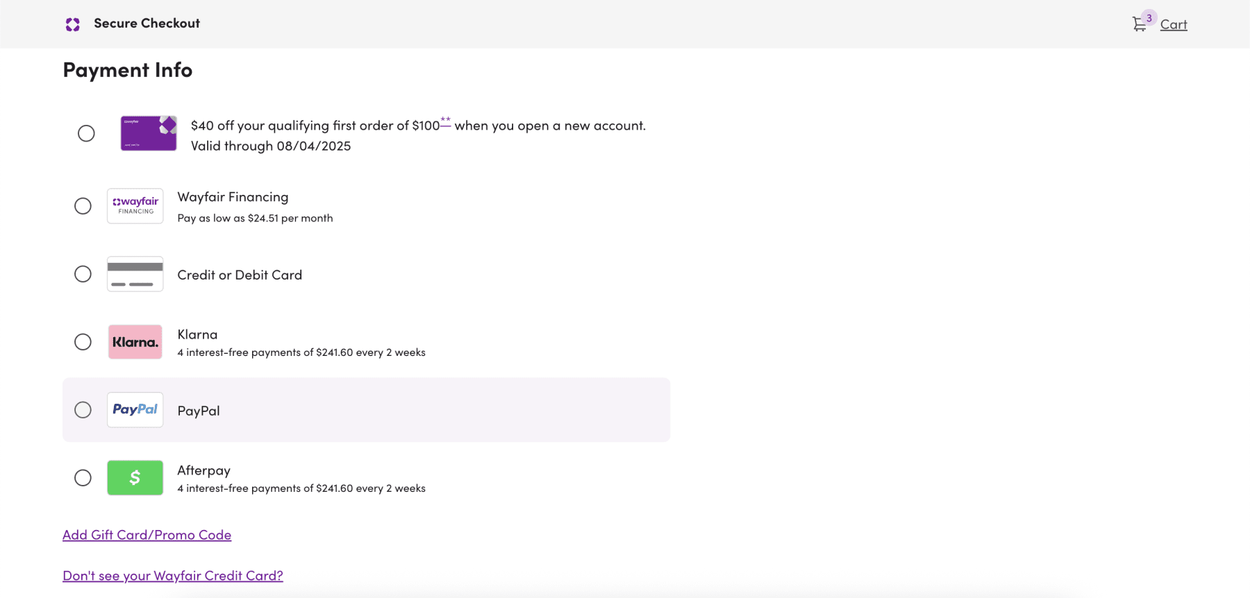 Wayfair First Order Promo Code Checkout