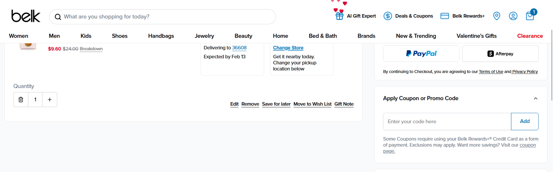 Belk coupon code field