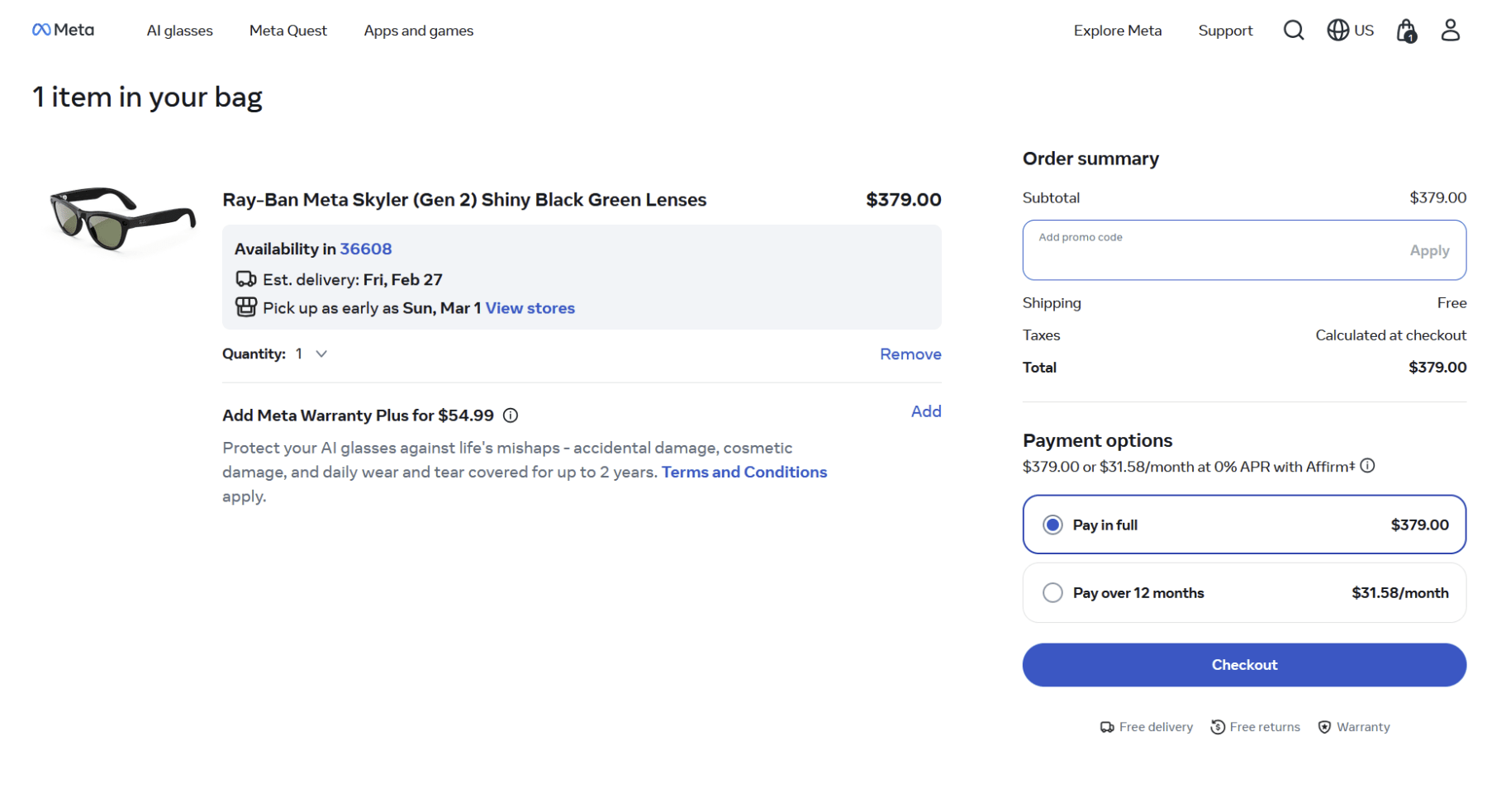 meta promo code box checkout
