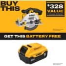 DeWalt 20V Max Li-ion 6-1/2" Circular Saw w/ Free DeWalt Battery: $129
