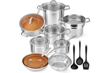 Babish 12-Piece Mixed Material (Stainless Steel, Carbon Steel, & Aluminum)  Professional Grade Cookware Set W/ Baking Sheets 