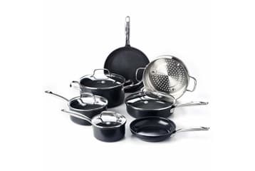 Swift Healthy Ceramic Nonstick 12 Piece Cookware Pots and Pans Set  Stainless Steel Handles PFAS-Free Dishwasher Safe Oven Safe Black 
