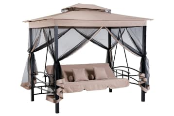 Outsunny 3 person outdoor patio daybed canopy best sale gazebo swing with mesh walls