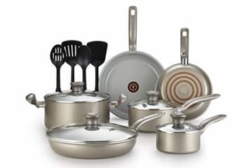  T-fal Initiatives Ceramic Nonstick Cookware Set 14 Piece Oven  Safe 350F Pots and Pans Gold: Home & Kitchen