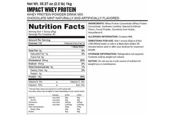  Myprotein Impact Whey Protein Blend, Unflavored, 2.2 lbs (40  Servings) : Health & Household
