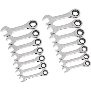 GearWrench 14-Piece 12 Point Stubby Ratcheting SAE/Metric Combination Wrench Set: $54