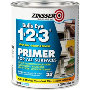 Rust-Oleum Zinnser Bulls Eye 1-2-3 Water-Based Stain Blocking 1-Quart Primer/Sealer: $15 Rust-Oleum Zinnser Bulls Eye 1-2-3 Water-Based Stain Blocking 1-Quart Primer/Sealer: $15