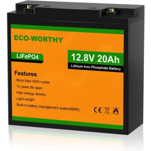 Eco-Worthy 12V 20Ah LiFePO4 Lithium Battery: $53