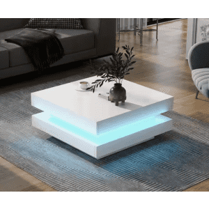 Harper & Bright Designs Minimalist 31.5" High Gloss Coffee Table with 16-Color LED Lights: $154