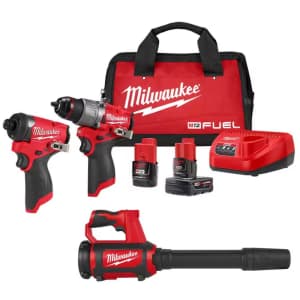 Milwaukee M12 Brushless Cordless Hammer Drill & Impact Driver Kit w/ Compact Spot Blower: $199