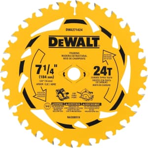 DeWalt 7-1/4" 24-Tooth Circular Saw Blade: $10 DeWalt 7-1/4" 24-Tooth Circular Saw Blade: $10