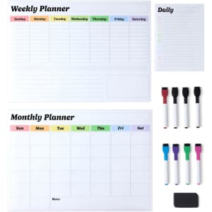Amazon Basics Magnetic Dry Erase Calendar Whiteboard Set w/ 8 Markers and Eraser: $10