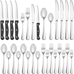 24-Piece Silverware Set with Steak Knives: $13 24-Piece Silverware Set with Steak Knives: $13