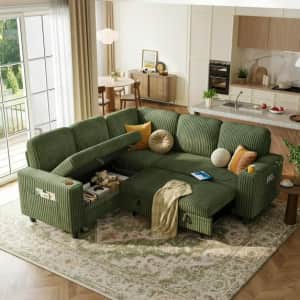 Linsy Home Plush Corduroy Sleeper Sofa Bed with Storage Seat: $699.99