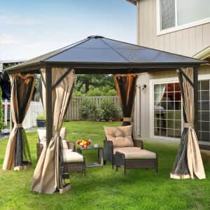 YitaHome 10x10-Foot Outdoor Aluminum Frame Hardtop Gazebo w/ Curtains: $389.82