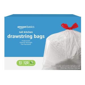 AmazonBasics Flextra Multipurpose 30-Gallon Drawstring Trash Bags 120-Count: $13 via Sub & Save AmazonBasics Flextra Multipurpose 30-Gallon Drawstring Trash Bags 120-Count: $13 via Sub & Save
