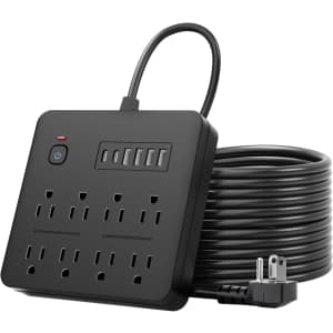 1,250W 10A 6-Foot 8-Outlet 6-Port Surge Protector Power Strip w/ Flat Plug: $14.95