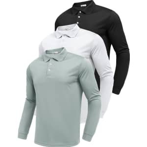 PINSPARK 3 Pack Men's Long Sleeve Golf Polo Shirts: $16.99