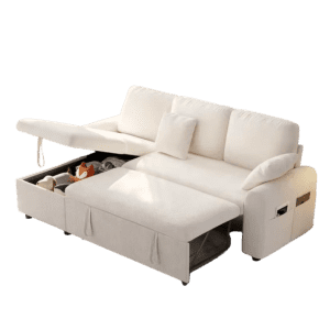 85" Sofa w/ Chaise Storage & Pull-Out Bed: $240