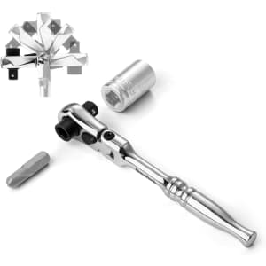 Duratech 1/4" Drive 72-Tooth 2-in-1 Flex Head Ratchet with Socket & Bit Driver: $14