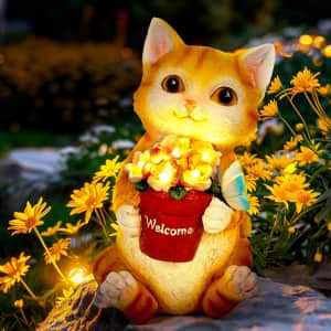 Gigalumi Solar Garden Cat Statue with Flower Pot: $14.99